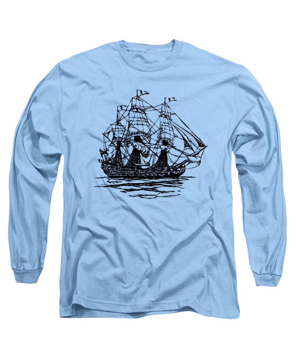 Pirate Ship Long Sleeve T-Shirt featuring the digital art Pirate Ship Artwork - Vintage by Nikki Marie Smith