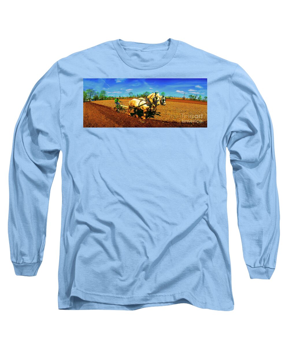 Plow Long Sleeve T-Shirt featuring the photograph Plow days Freeport Il Draft Horses by Tom Jelen