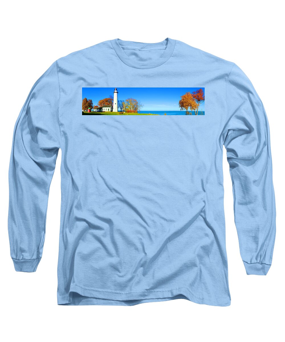 Lighthouse Long Sleeve T-Shirt featuring the photograph Pointe Aux Barquis Lighthouse 11.5.16 by Daniel Thompson