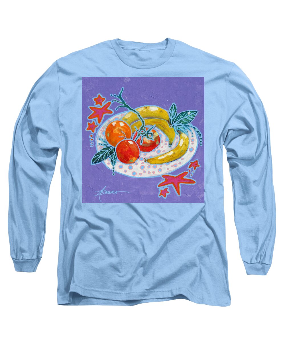 Fruit Long Sleeve T-Shirt featuring the painting Polka-Dot Plate by Adele Bower