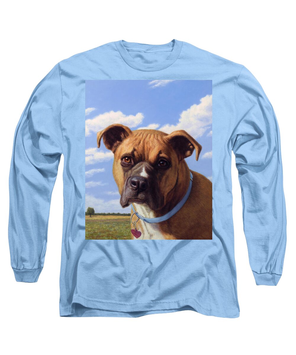 Boxer Long Sleeve T-Shirt featuring the painting Portrait of a Sweet Boxer by James W Johnson