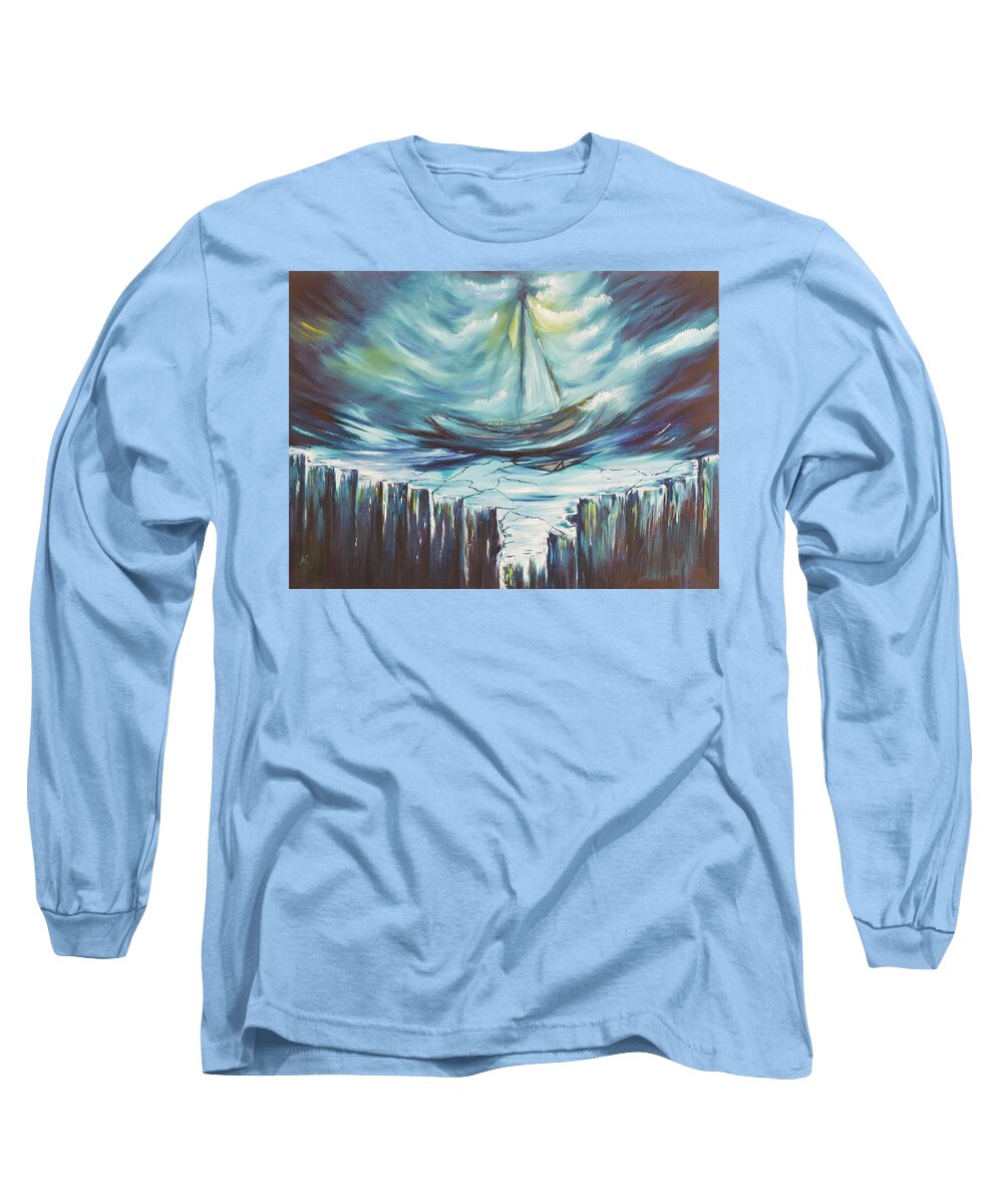 Ship Long Sleeve T-Shirt featuring the painting Precipice of Eternity by Neslihan Ergul Colley