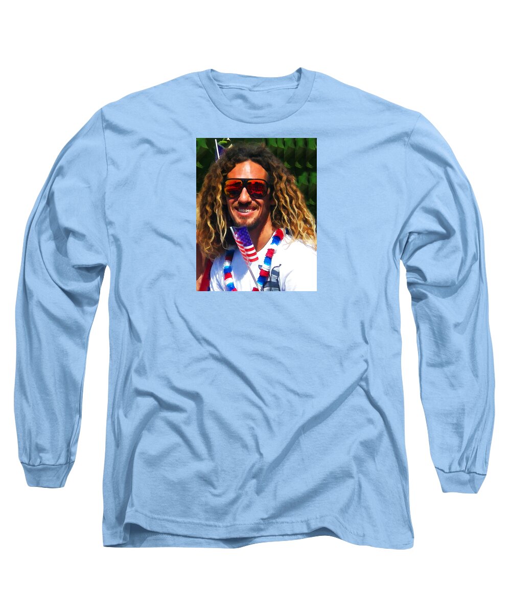 Cardiff By The Sea Long Sleeve T-Shirt featuring the digital art Pro Surfer Rob Machado by Waterdancer