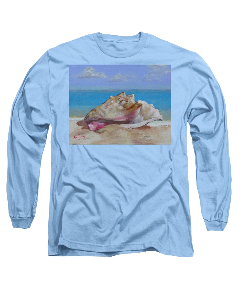 Shell Long Sleeve T-Shirt featuring the painting Queen Conch Shell by Mike Jenkins