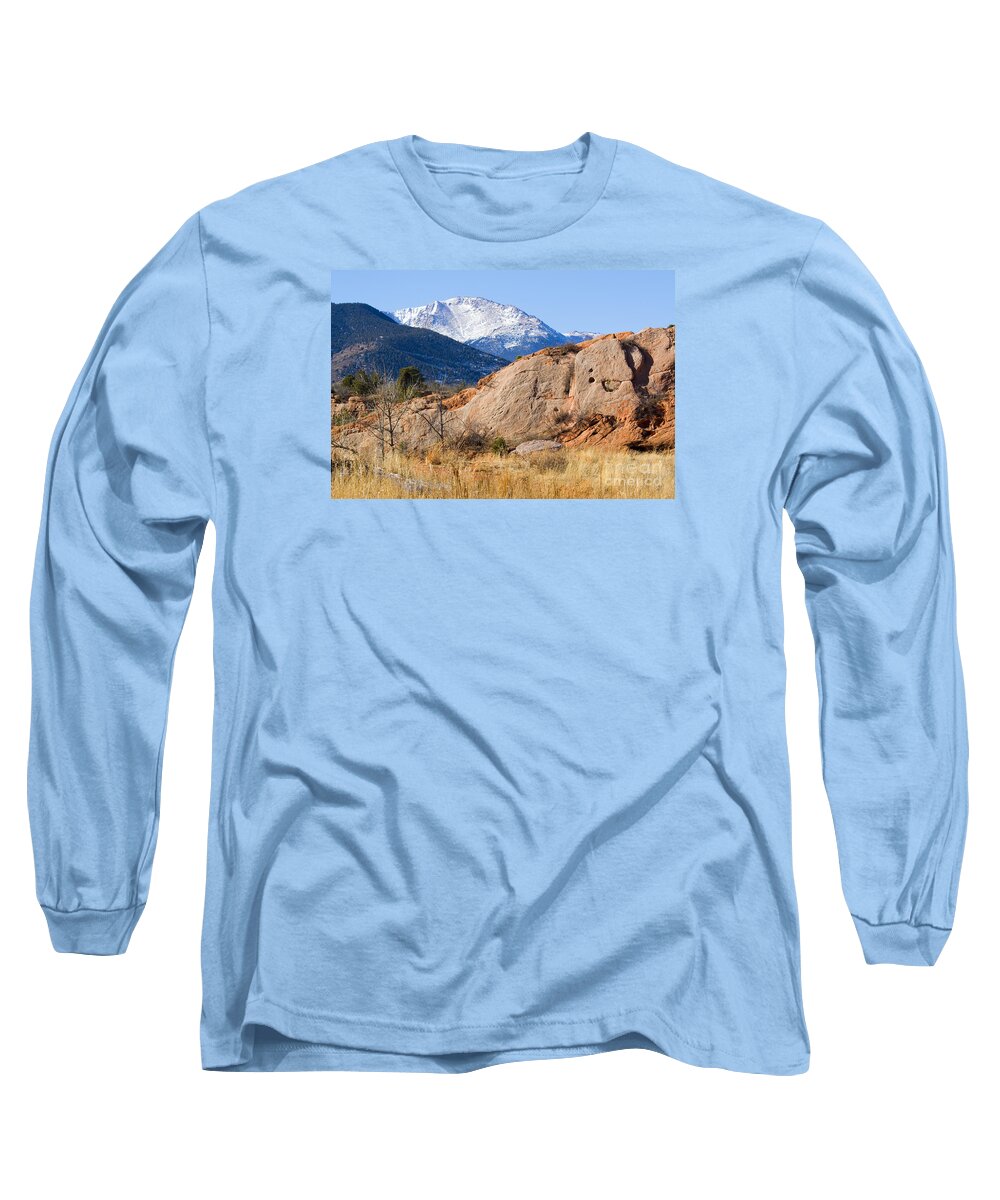 Bikers Long Sleeve T-Shirt featuring the photograph Red Rock and Pikes Peak by Steven Krull