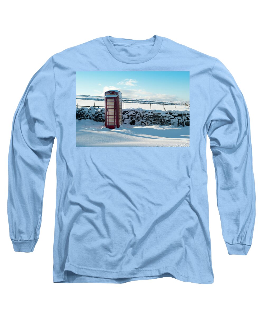 Red Telephone Box Long Sleeve T-Shirt featuring the photograph Red Telephone Box in the Snow v by Helen Jackson