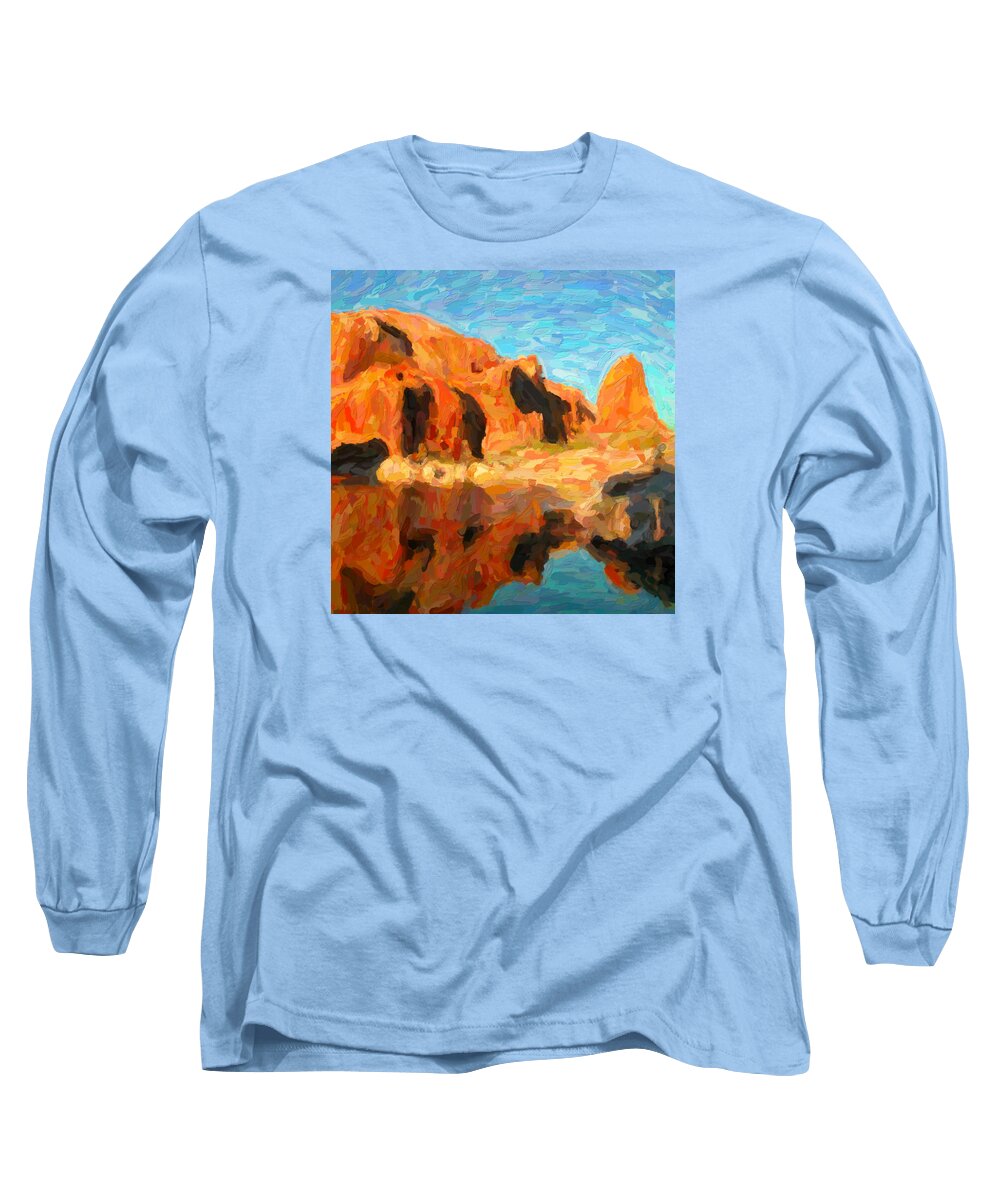  Long Sleeve T-Shirt featuring the digital art Redrock Reflections by David Hansen