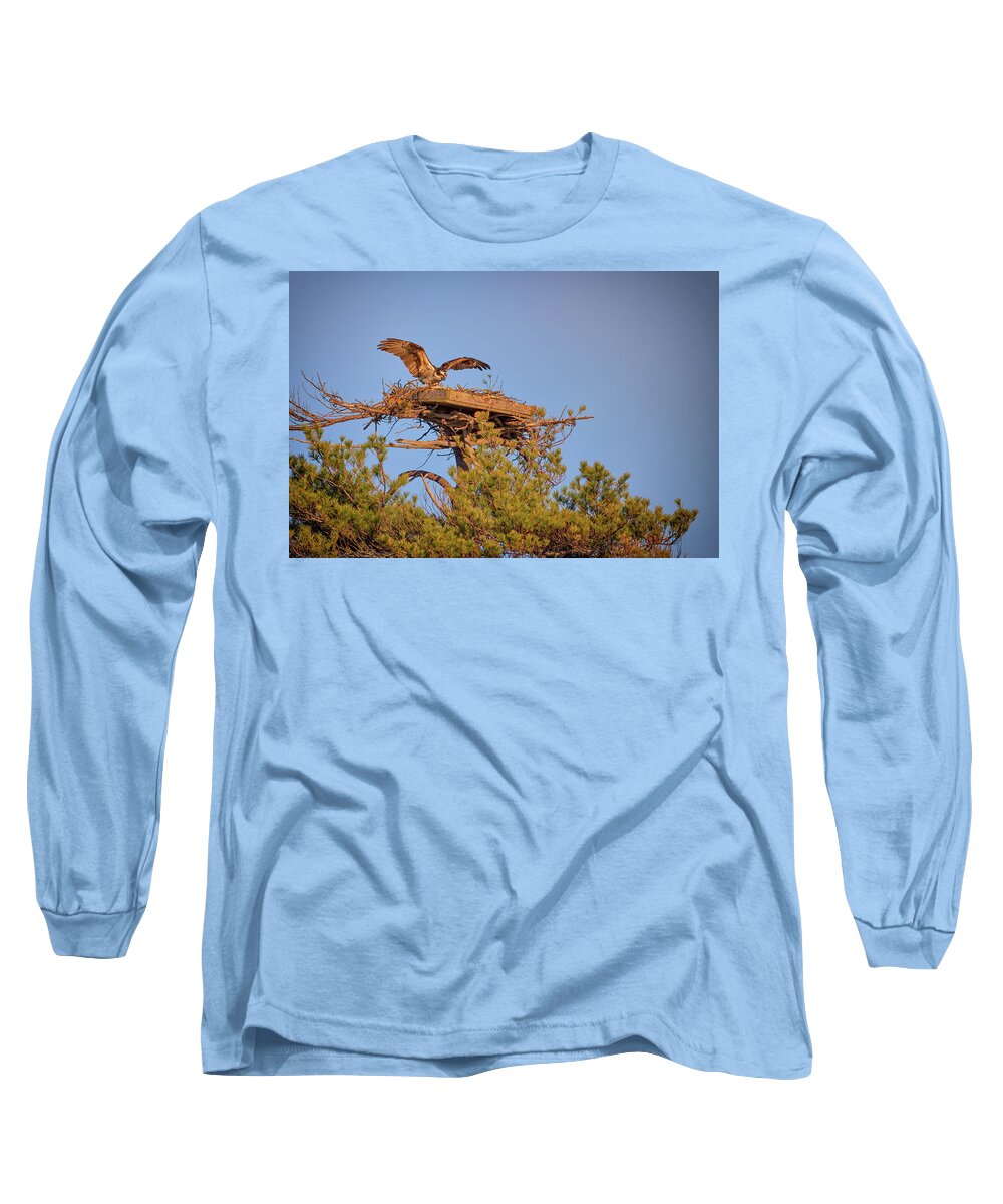 Osprey Long Sleeve T-Shirt featuring the photograph Returning to the Nest by Rick Berk