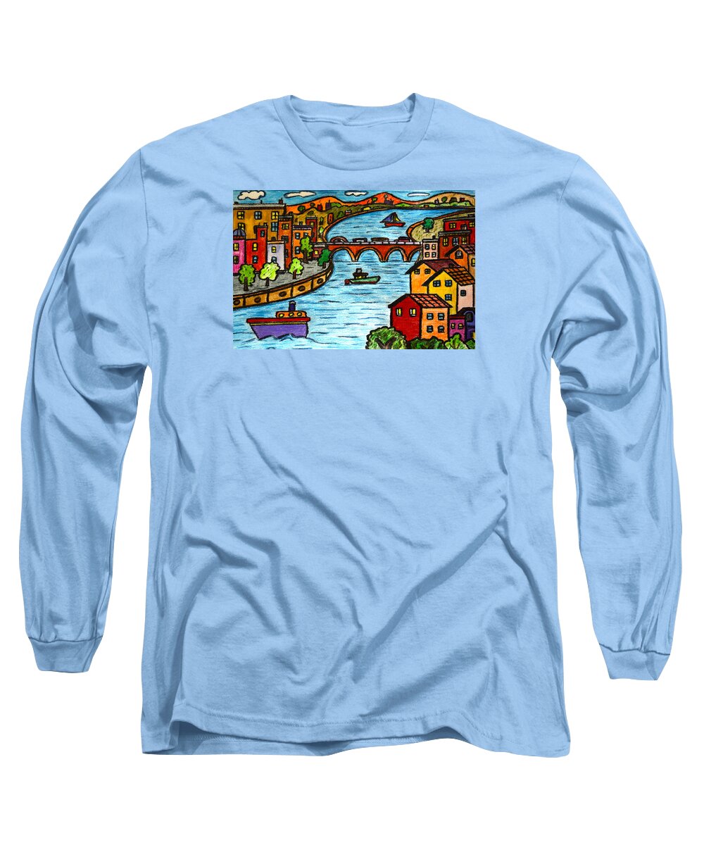 River Long Sleeve T-Shirt featuring the painting River Scape by Monica Engeler