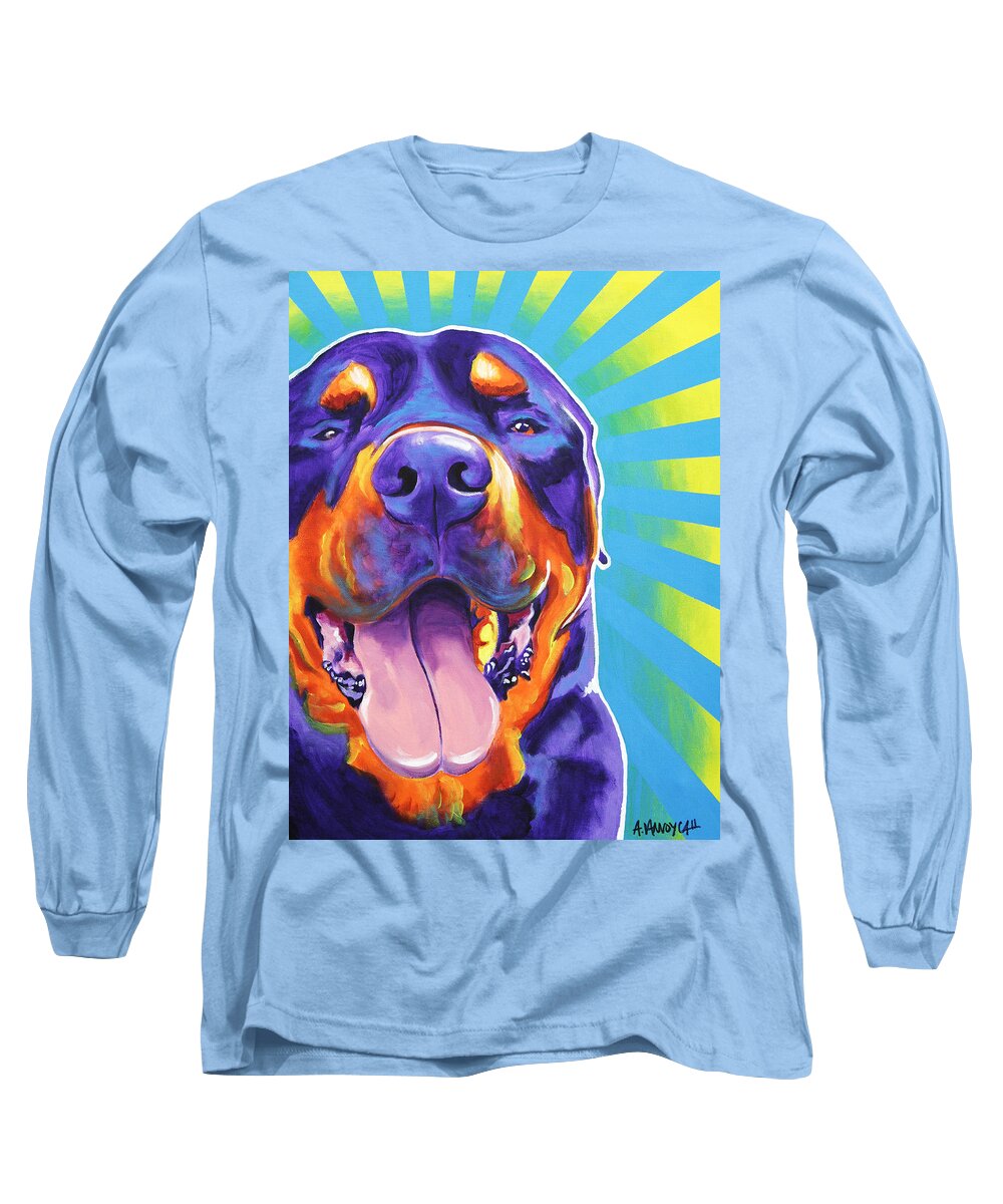 Rottweiler Long Sleeve T-Shirt featuring the painting Rottweiler - Duncan by Dawg Painter