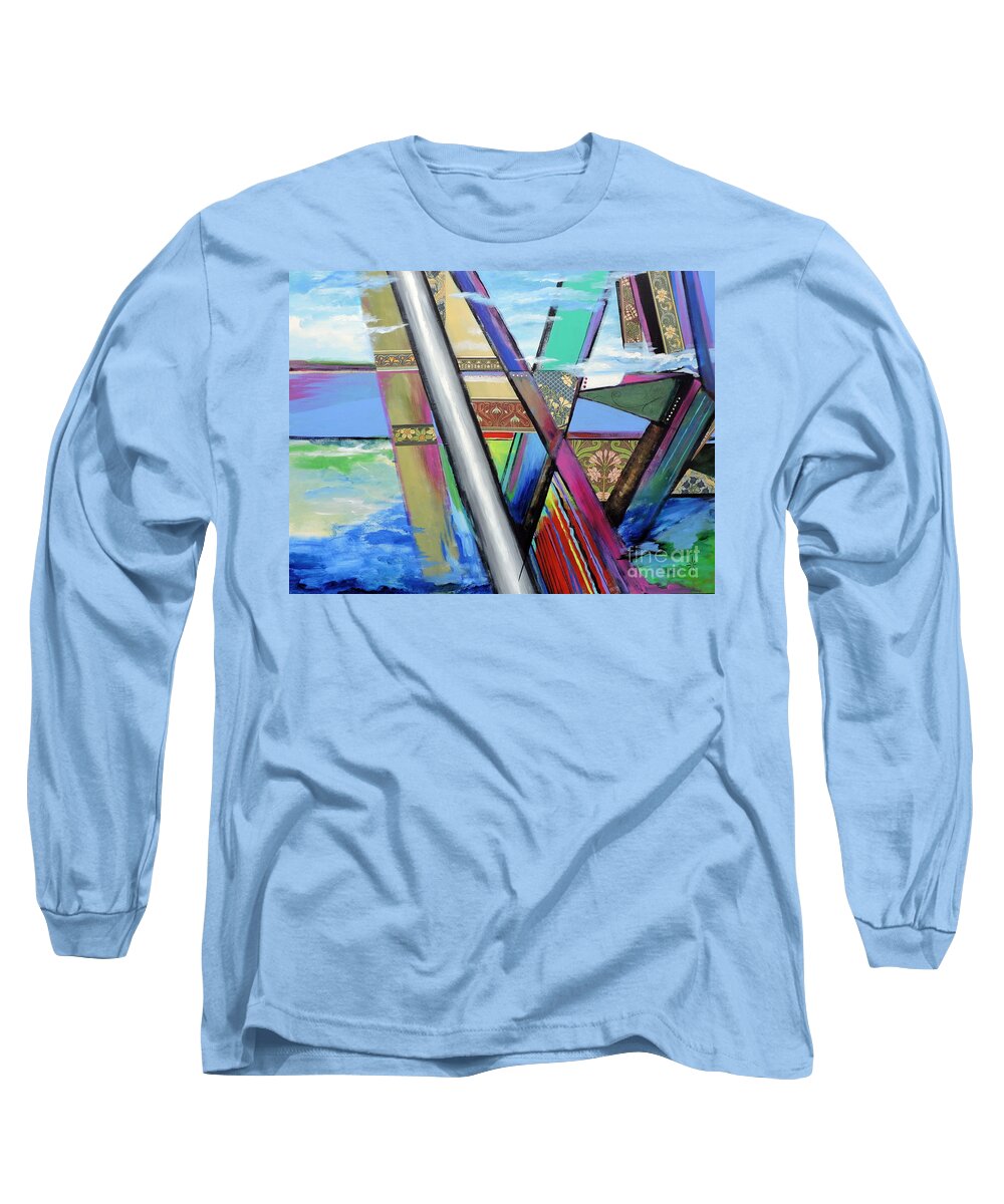 Abstract Long Sleeve T-Shirt featuring the mixed media S/he Bridges by Jodie Marie Anne Richardson Traugott     aka jm-ART
