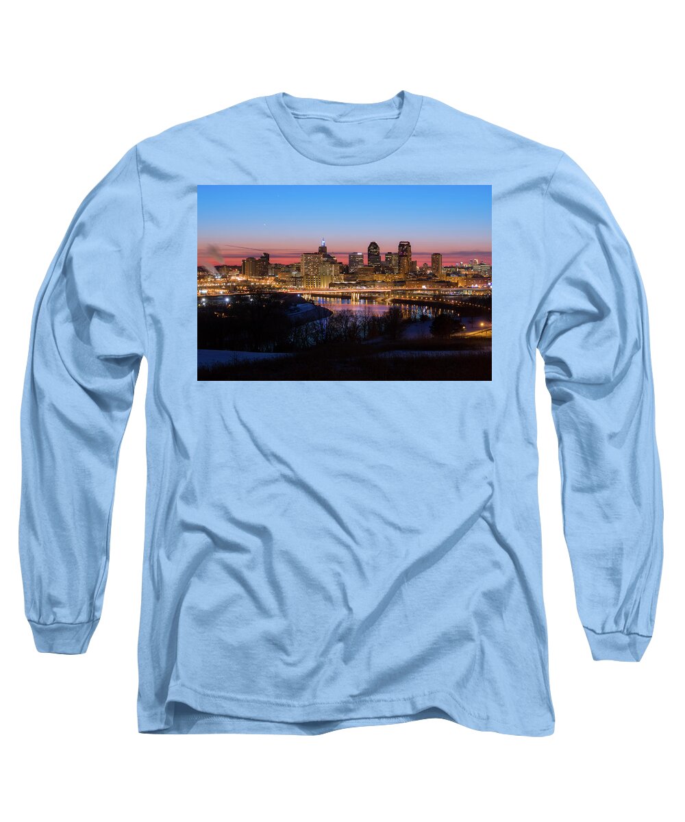 Saint Paul Long Sleeve T-Shirt featuring the photograph Saint Paul and Minneapolis skyline at dusk by Jay Smith