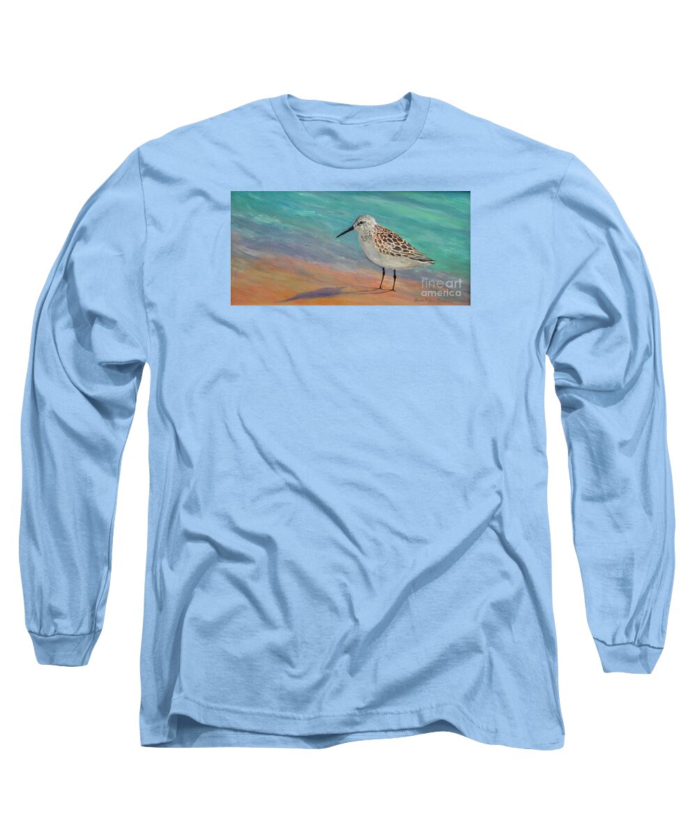 Sandpiper Long Sleeve T-Shirt featuring the painting Sandpiper Sighting by Anne Marie Brown