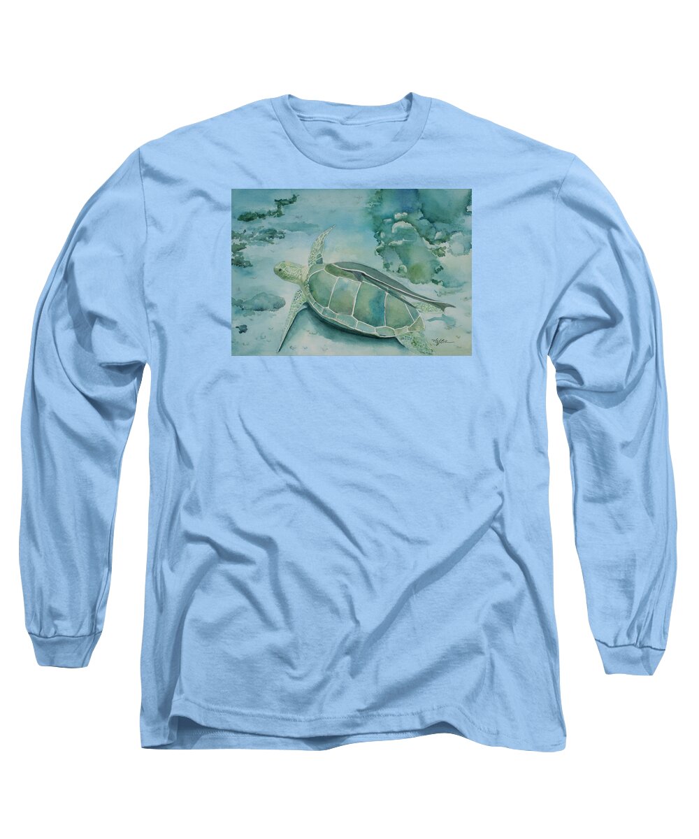 Turtle Long Sleeve T-Shirt featuring the painting Sea Turtle and Friend by Mary Benke