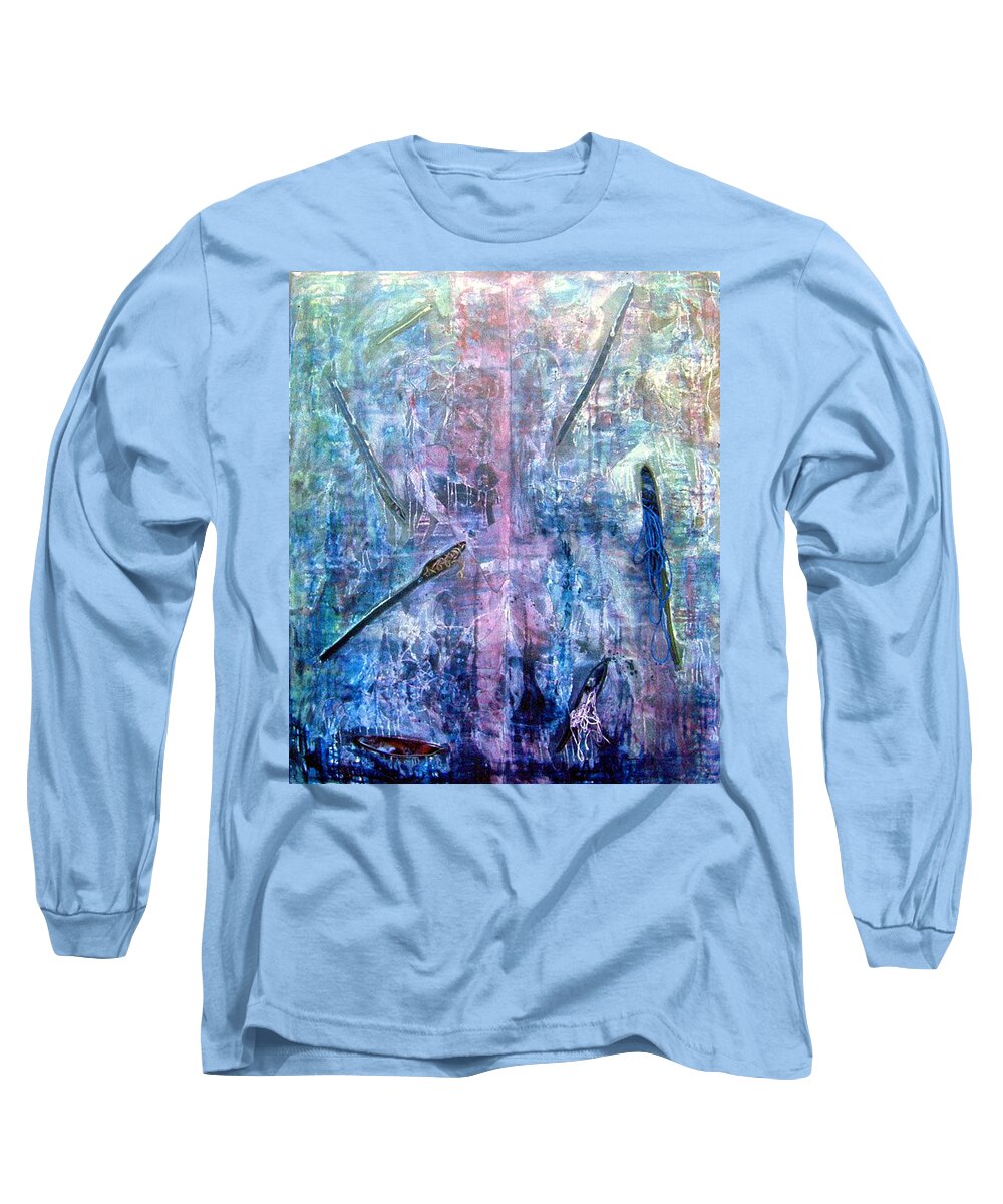 Abstract Long Sleeve T-Shirt featuring the painting Seven Zippers by Nancy Mueller