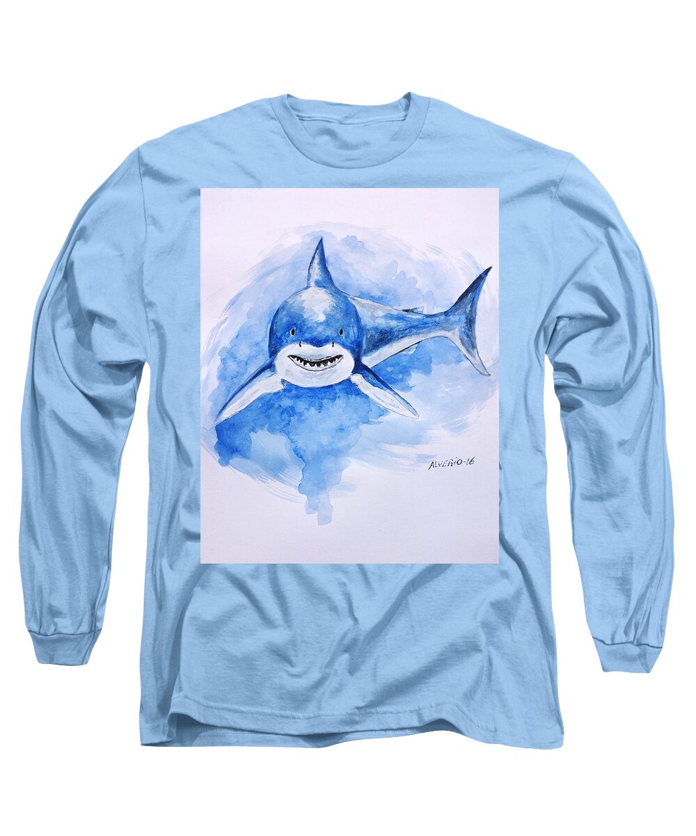 Shark Long Sleeve T-Shirt featuring the painting Shark by Edwin Alverio