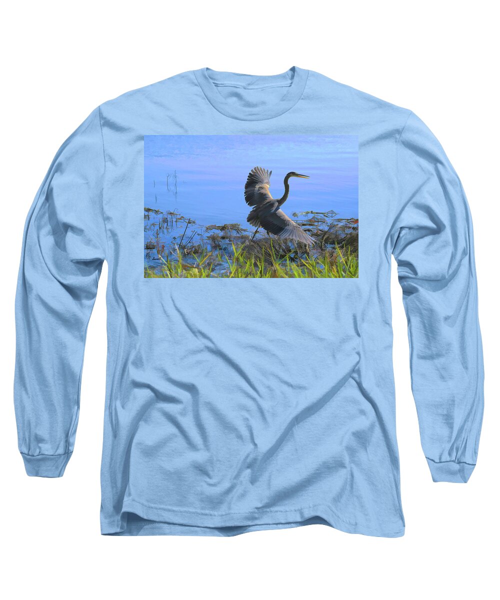 Blue Heron Long Sleeve T-Shirt featuring the photograph Shore Walk by Dennis Baswell