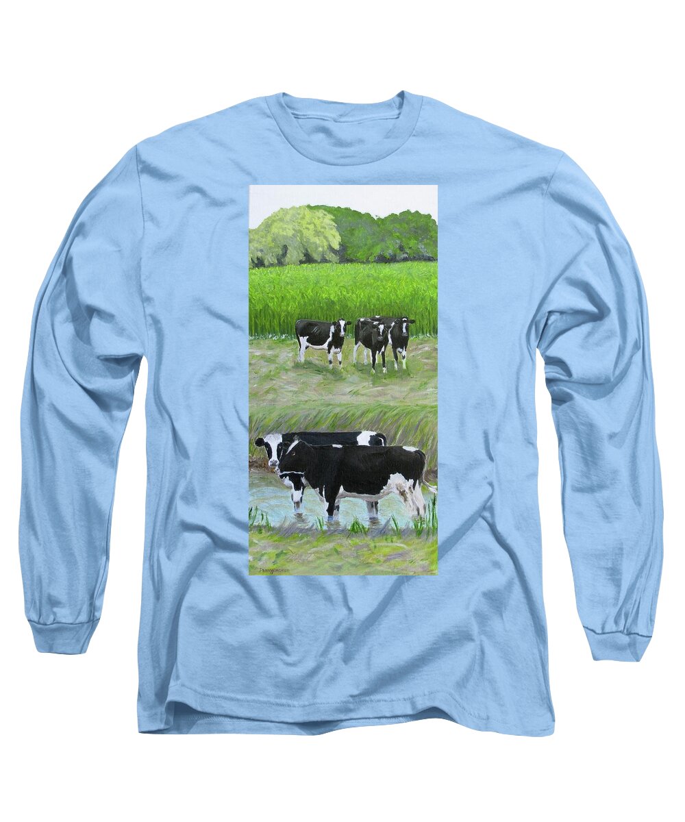 Holsteins Long Sleeve T-Shirt featuring the painting Should We Tell Them? by Barb Pennypacker