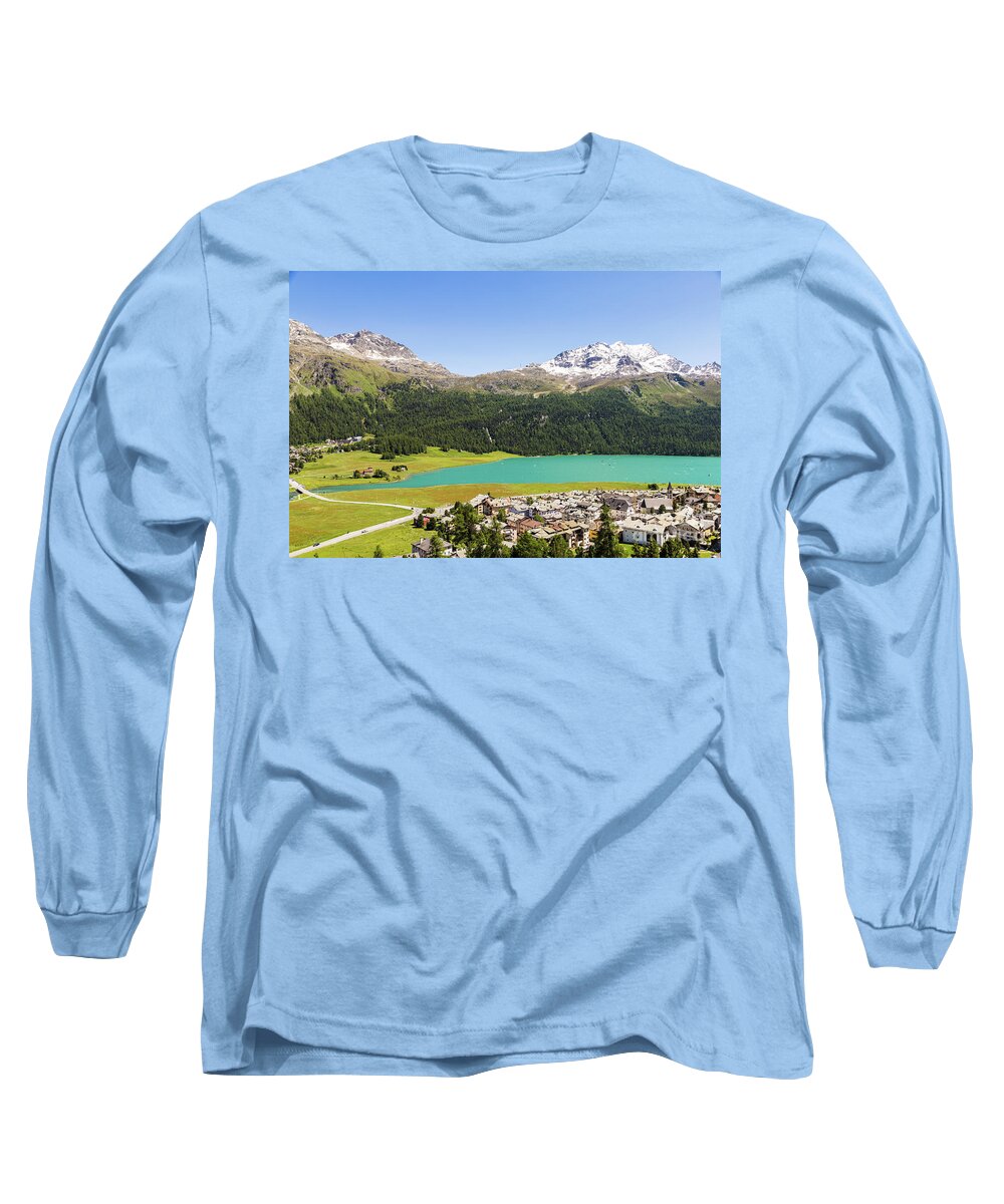Corvatsch Long Sleeve T-Shirt featuring the photograph Silvaplana in canton Graubunden, Switzerland by Didier Marti