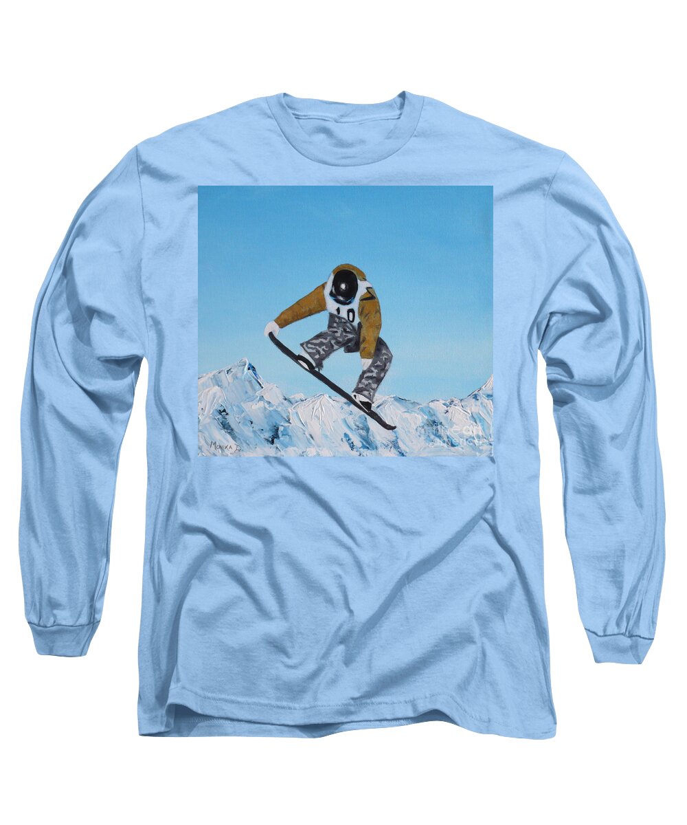 Snow Long Sleeve T-Shirt featuring the painting Snowboarder by Monika Shepherdson