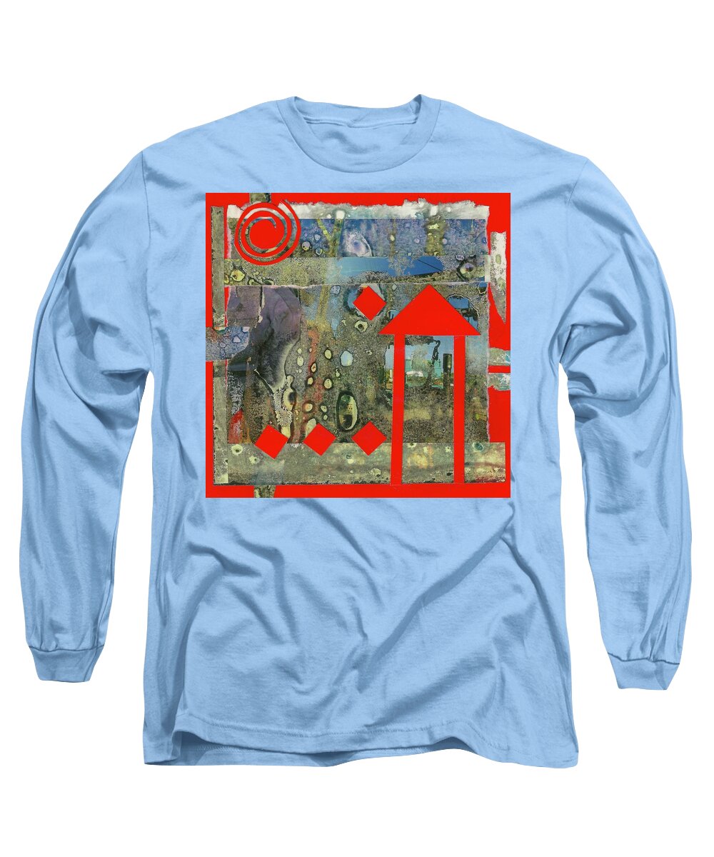 Coral & Blue Colors Long Sleeve T-Shirt featuring the mixed media Spiraling Out of Control by Sandra Lee Scott