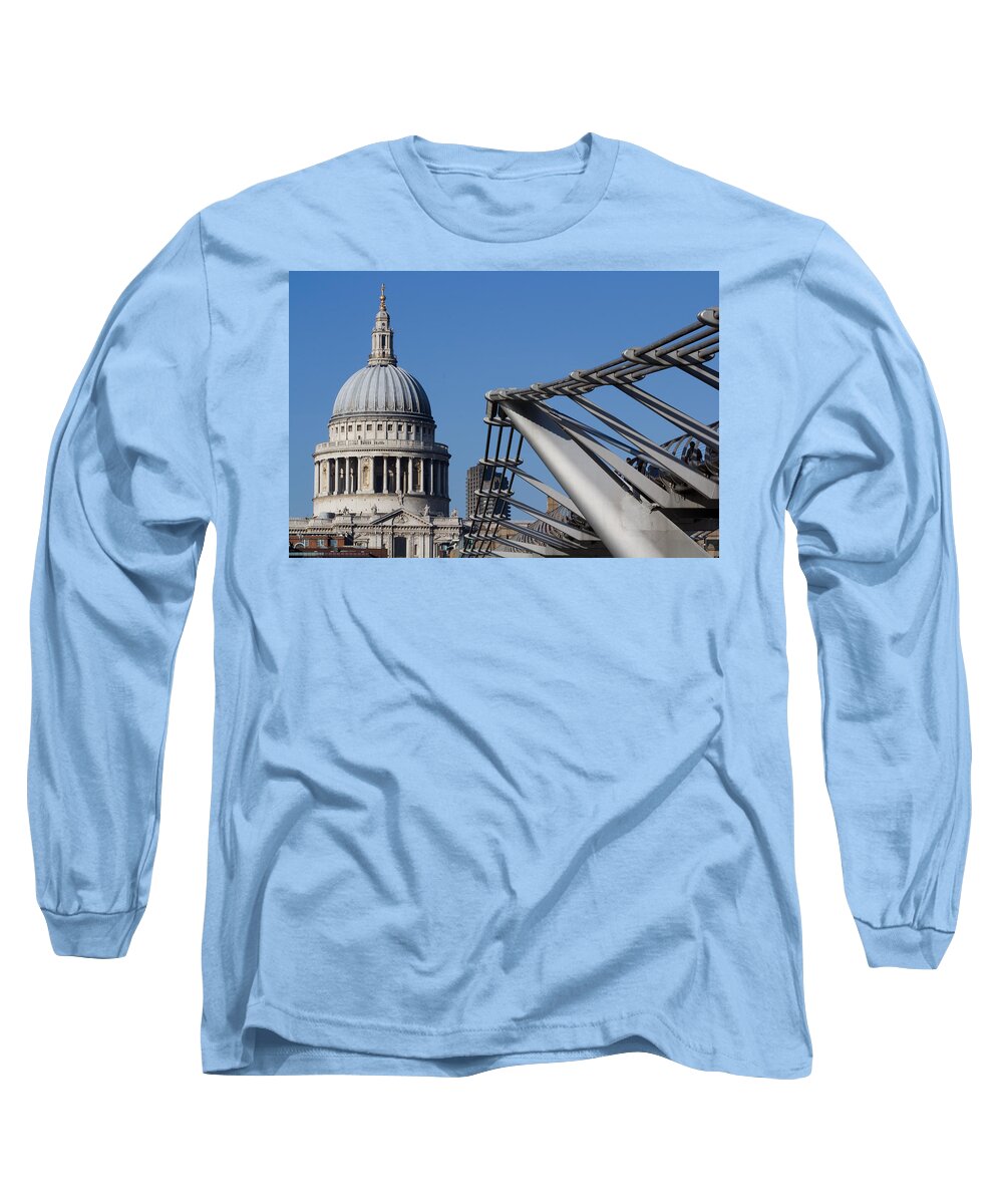 Millenium Long Sleeve T-Shirt featuring the photograph St Pauls Cathedral and the Millenium Bridge by David Pyatt