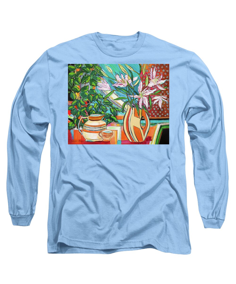 Acrylic Long Sleeve T-Shirt featuring the painting Still Life With Lilies, Vase And Jug by Seeables Visual Arts