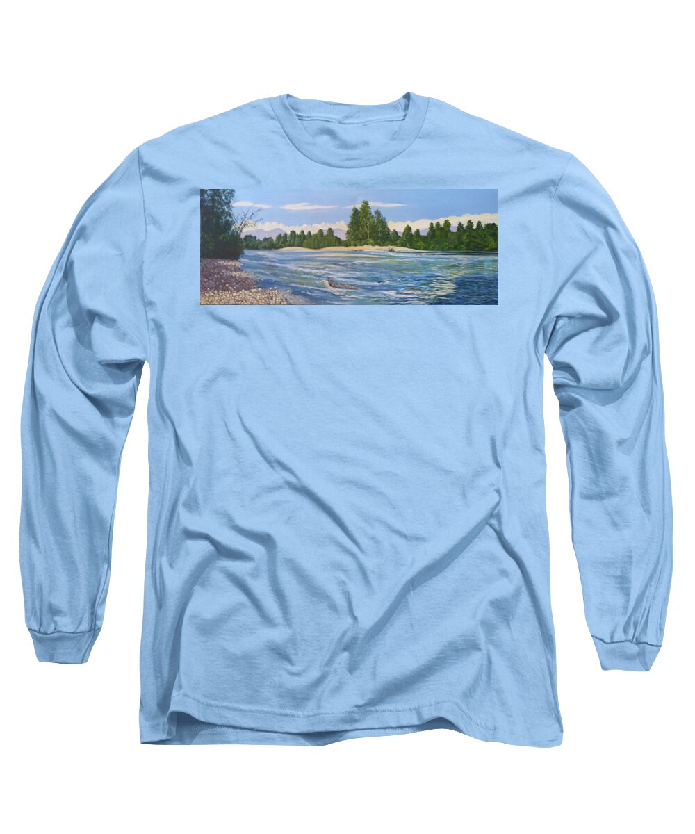 Landscape Long Sleeve T-Shirt featuring the painting Stillaguamish River by Stan Chraminski
