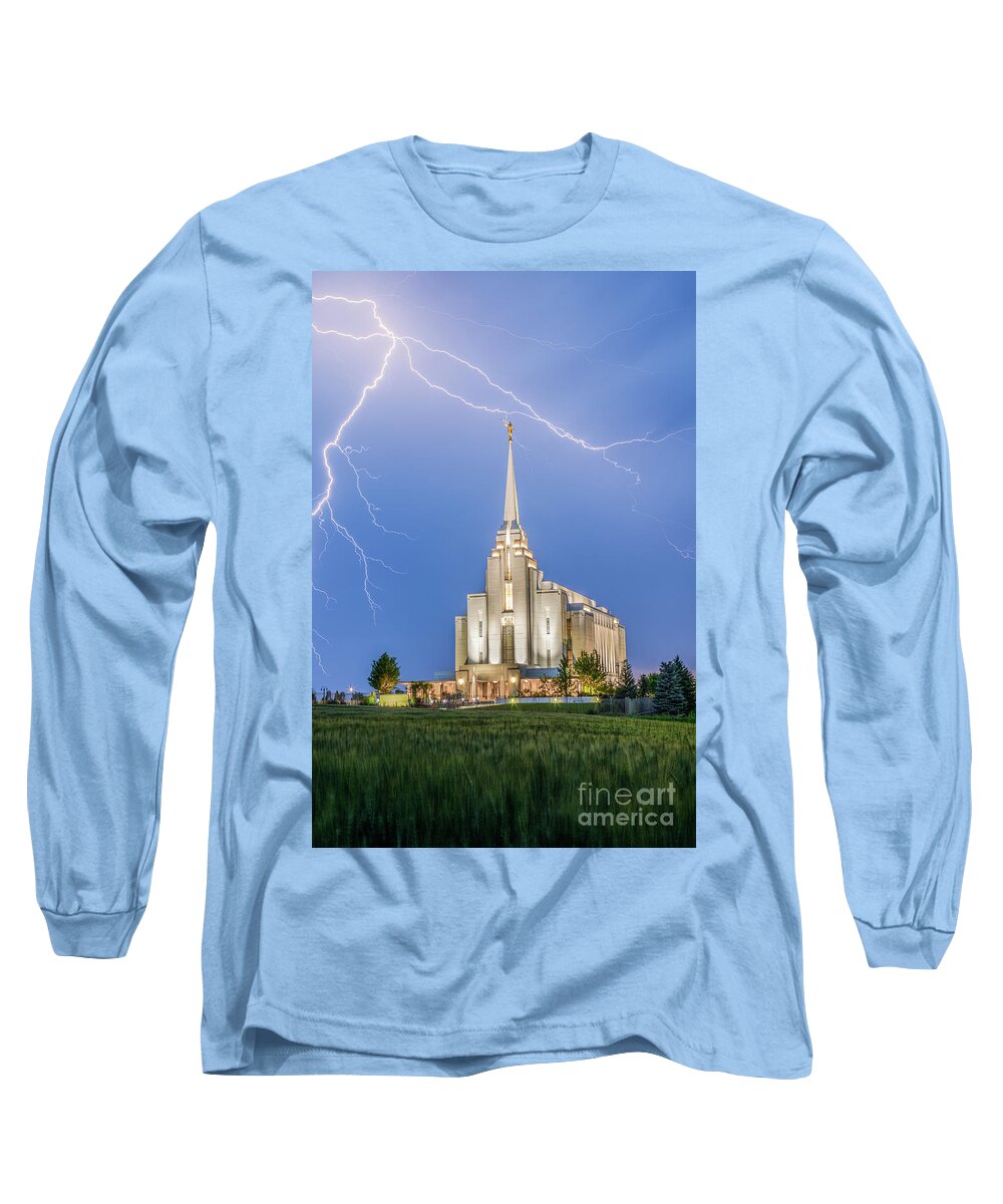 Rexburg Long Sleeve T-Shirt featuring the photograph Summer Storm - Rexburg Idaho Temple by Bret Barton