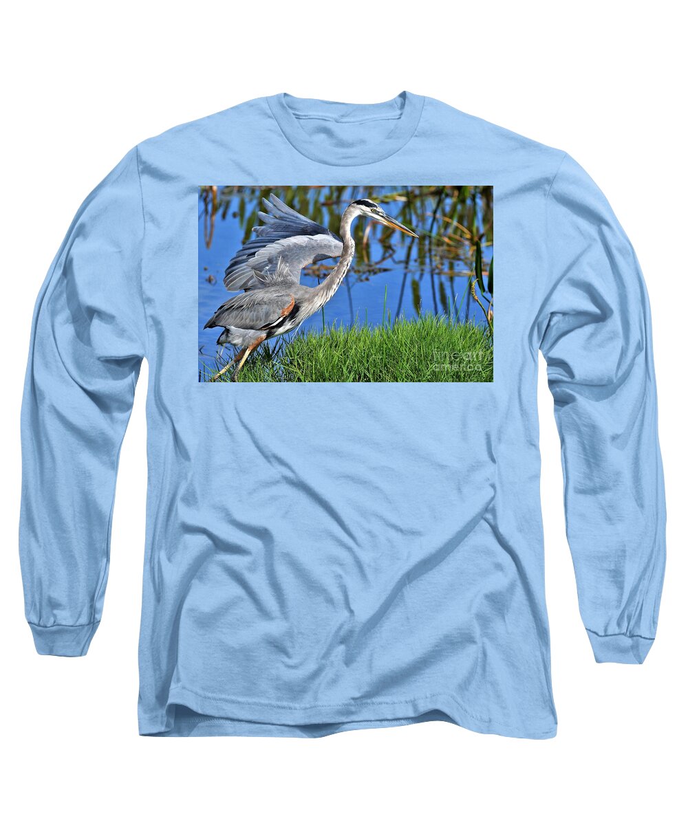 Great Blue Heron Long Sleeve T-Shirt featuring the photograph Taking A Stroll by Julie Adair