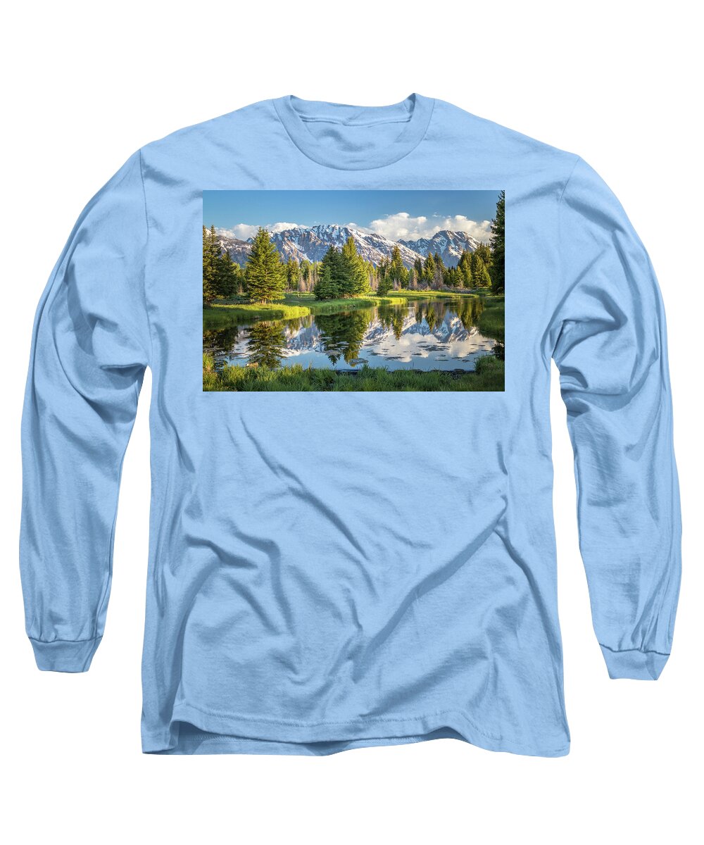 Grand Tetons Long Sleeve T-Shirt featuring the photograph Teton Reflection by Dana Foreman
