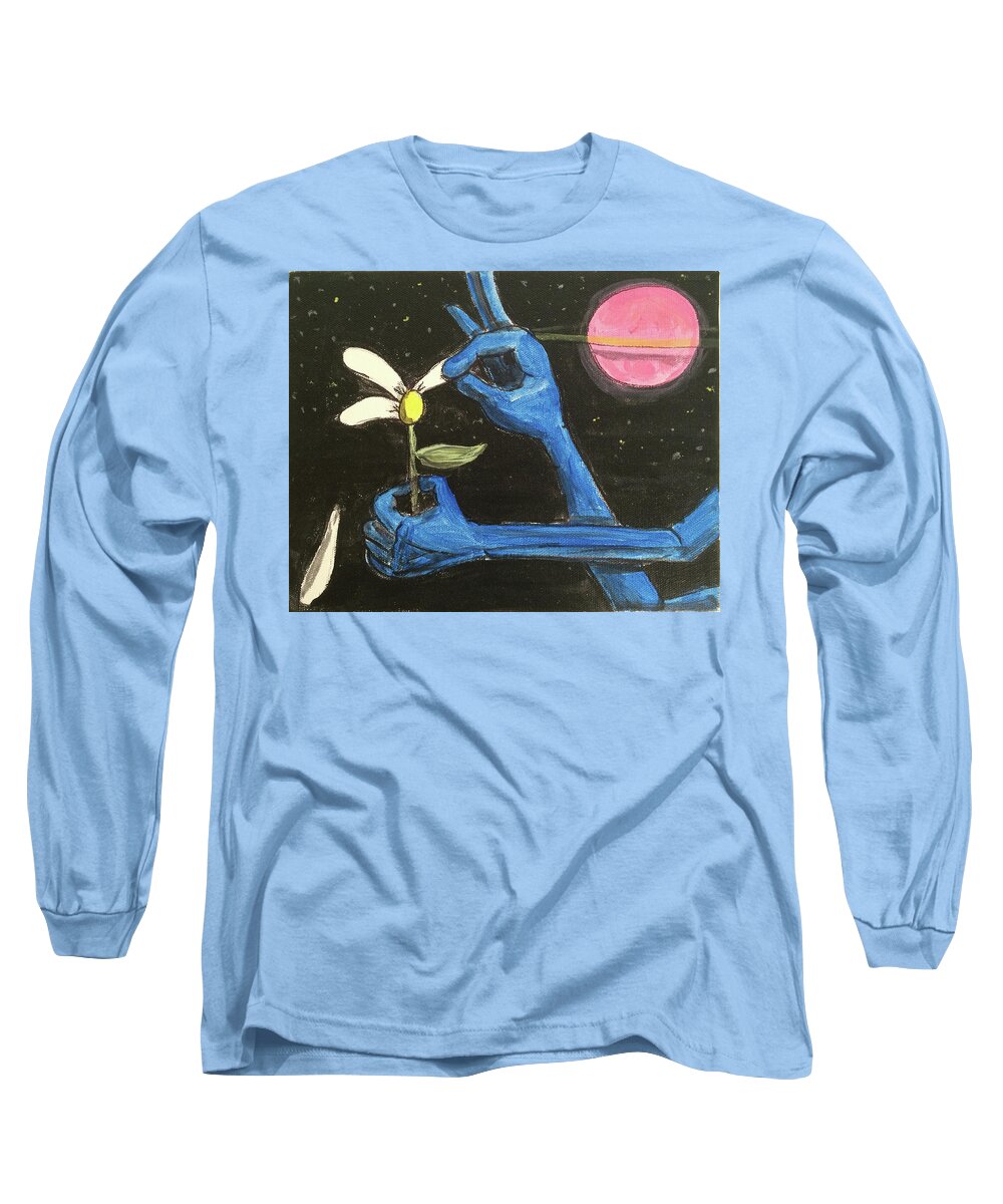Loves Me Long Sleeve T-Shirt featuring the painting The Alien Loves Me... The Alien Loves Me Not by Similar Alien