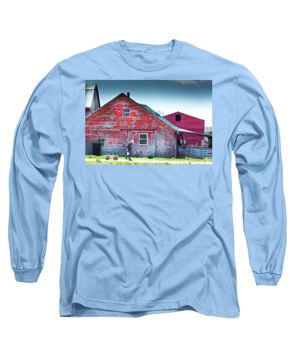 Mennonite Long Sleeve T-Shirt featuring the photograph The Chores by Brent Buchner