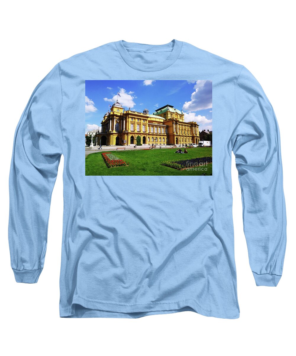 The Croatian National Theater Long Sleeve T-Shirt featuring the photograph The Croatian National Theater In Zagreb, Croatia by Jasna Dragun