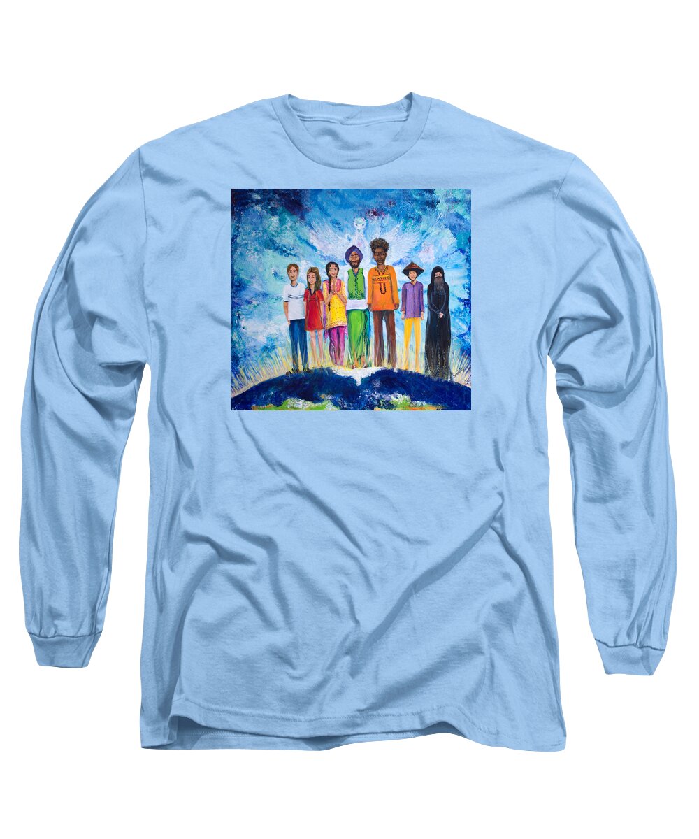 Global Family Long Sleeve T-Shirt featuring the painting The Global Family by Sarabjit Singh