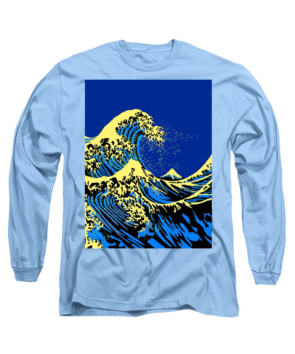 Wave Long Sleeve T-Shirt featuring the digital art The Great Hokusai Wave Pop Style Decor by Garaga Designs