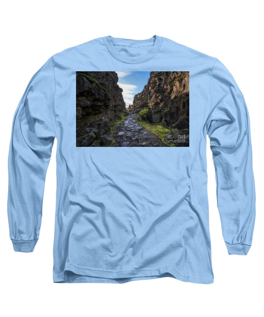 Pingvellir Long Sleeve T-Shirt featuring the photograph The Walk Between Continental Plates by Michael Ver Sprill
