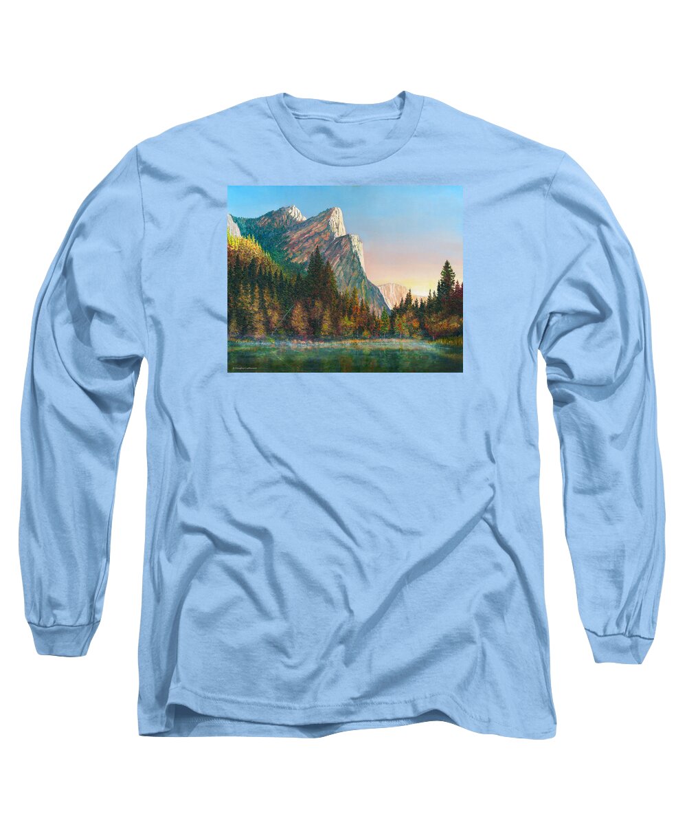Yosemite Long Sleeve T-Shirt featuring the painting Three Brothers Morning by Douglas Castleman