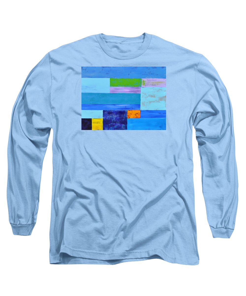 Timeschedule Long Sleeve T-Shirt featuring the painting Timeline in Blue by Eduard Meinema