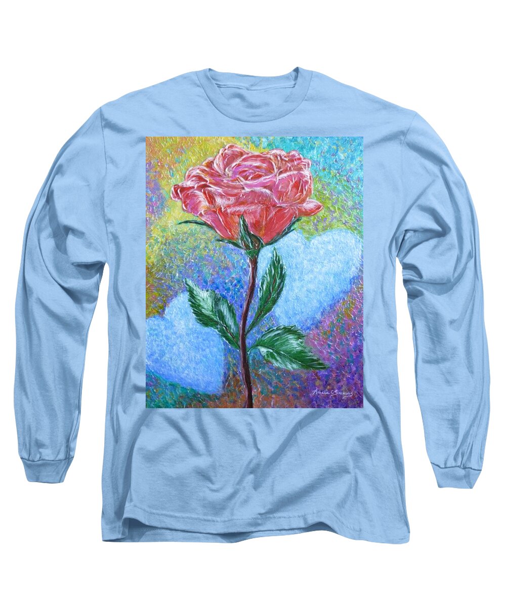Rose Long Sleeve T-Shirt featuring the painting Touched by a Rose by Amelie Simmons