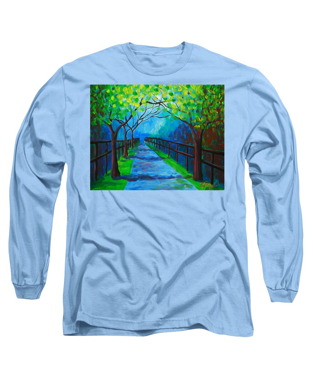 Tree Long Sleeve T-Shirt featuring the painting Tree Lined Fence by Emily Page