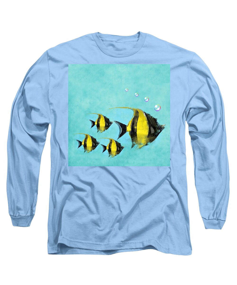 Fish Long Sleeve T-Shirt featuring the painting Tropical Deep Blue Sea by David Dehner