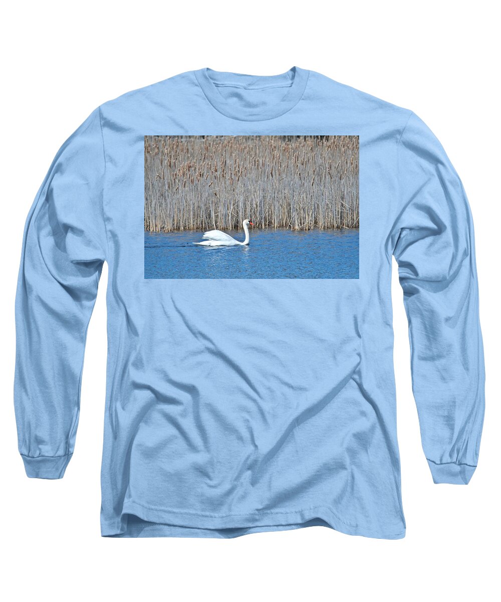 Swan Long Sleeve T-Shirt featuring the photograph Trumpeter Swan 0967 by Michael Peychich