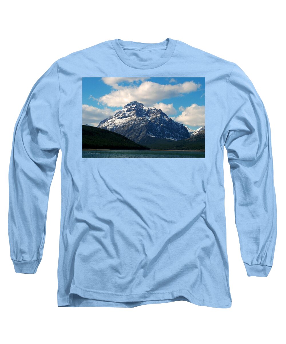 Rising Wolf Mountain Long Sleeve T-Shirt featuring the photograph Two Medicine Lake and Rising Wolf Mountain by Tracey Vivar