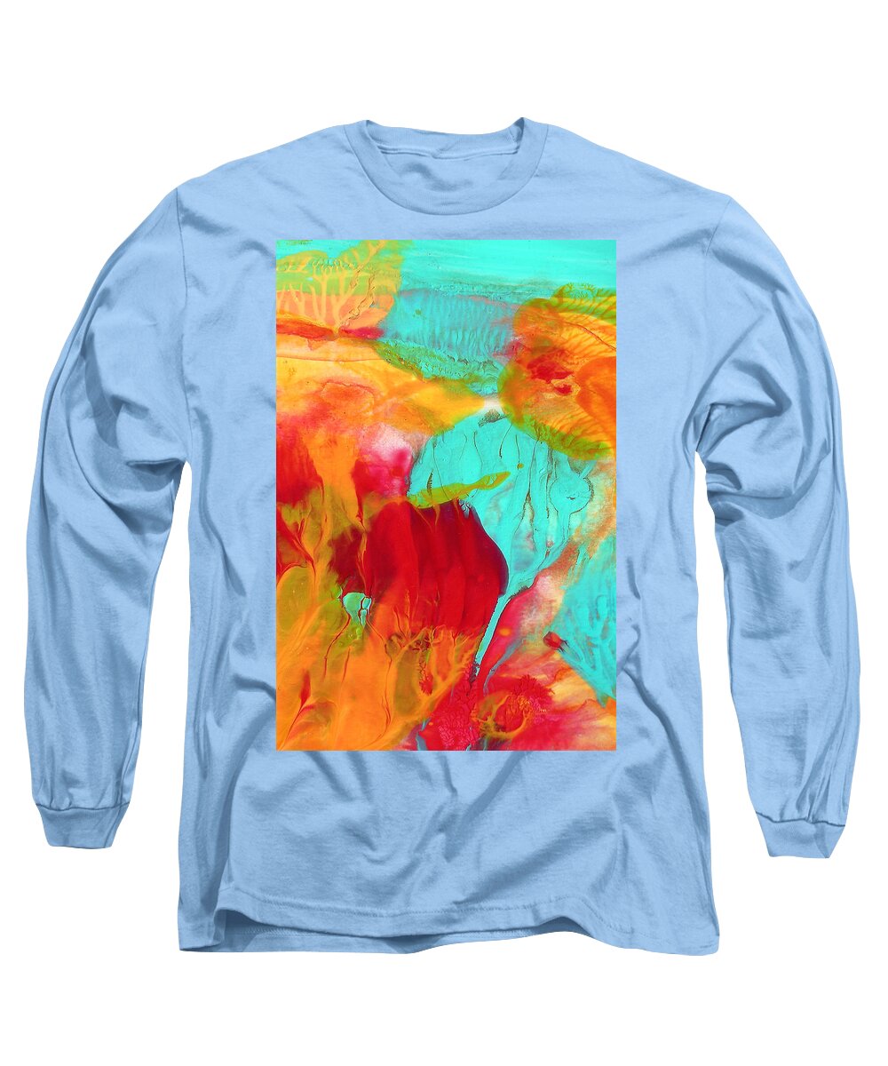 Abstract Long Sleeve T-Shirt featuring the painting Under the Sea Abstract 5 by Amy Vangsgard