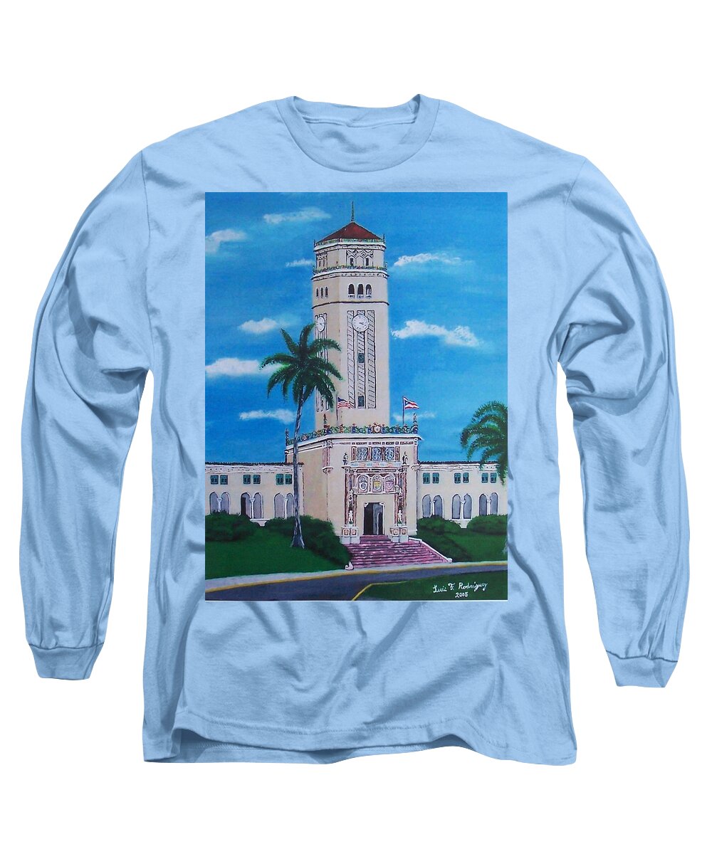 Rio Piedras Long Sleeve T-Shirt featuring the painting University of Puerto Rico Tower by Luis F Rodriguez