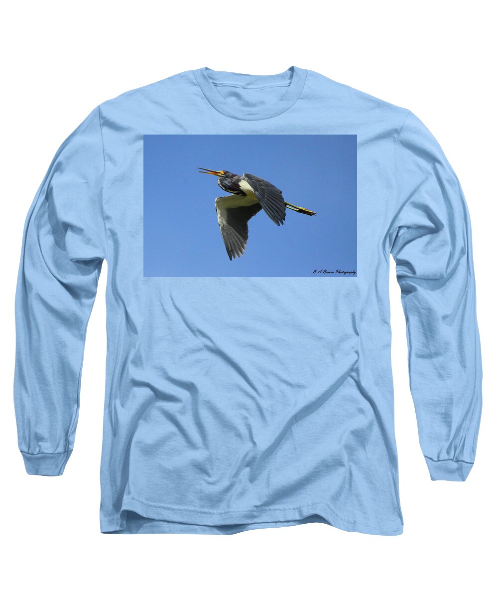 Tri-colored Heron Long Sleeve T-Shirt featuring the photograph Up Up and Away by Barbara Bowen