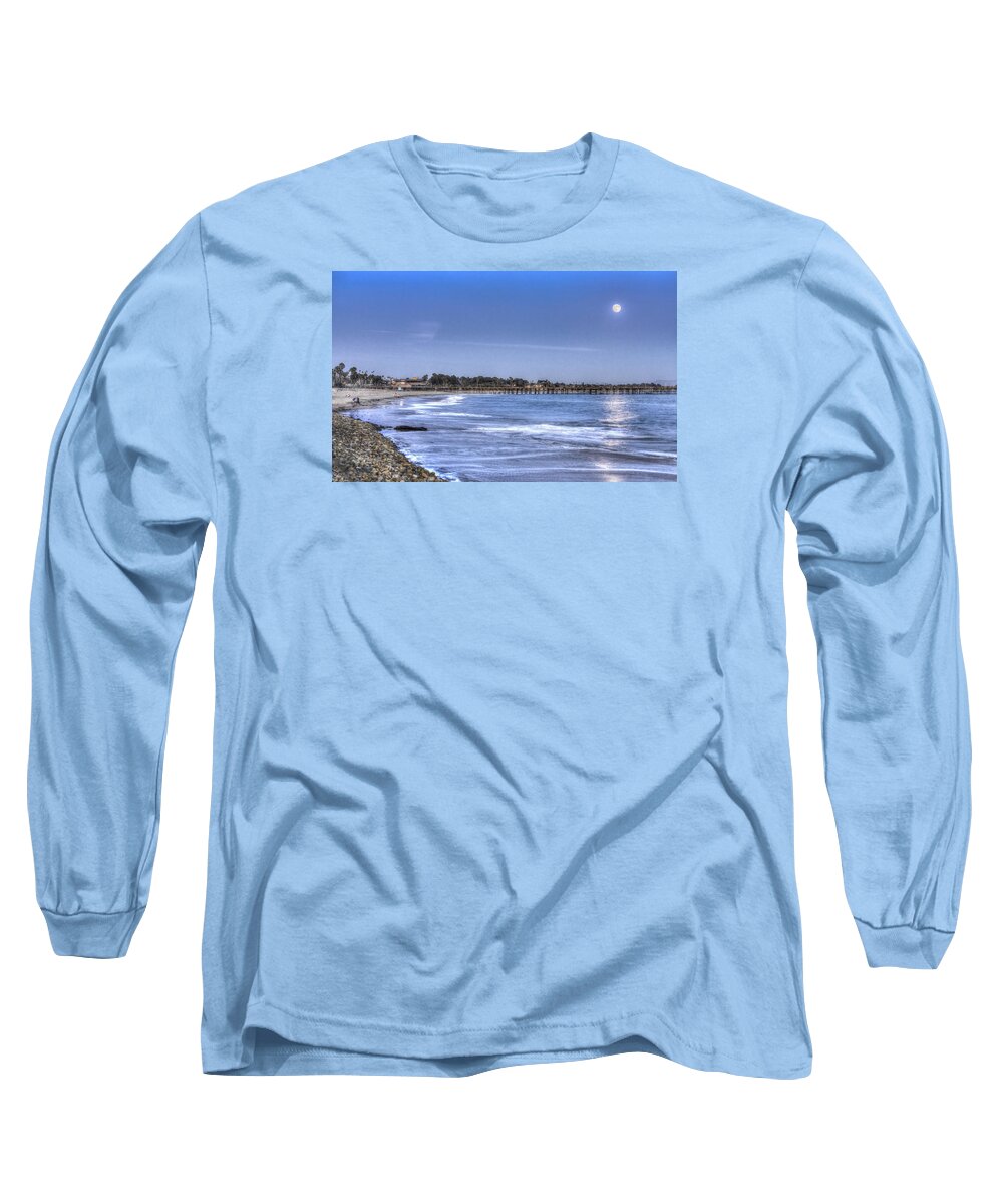 Ventura Long Sleeve T-Shirt featuring the photograph Ventura Pier Moonrise by Joe Palermo