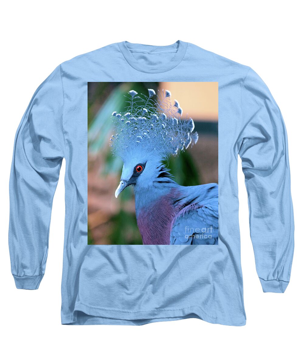 Portrait Long Sleeve T-Shirt featuring the photograph Victoria Crowned Pigeon by Baggieoldboy