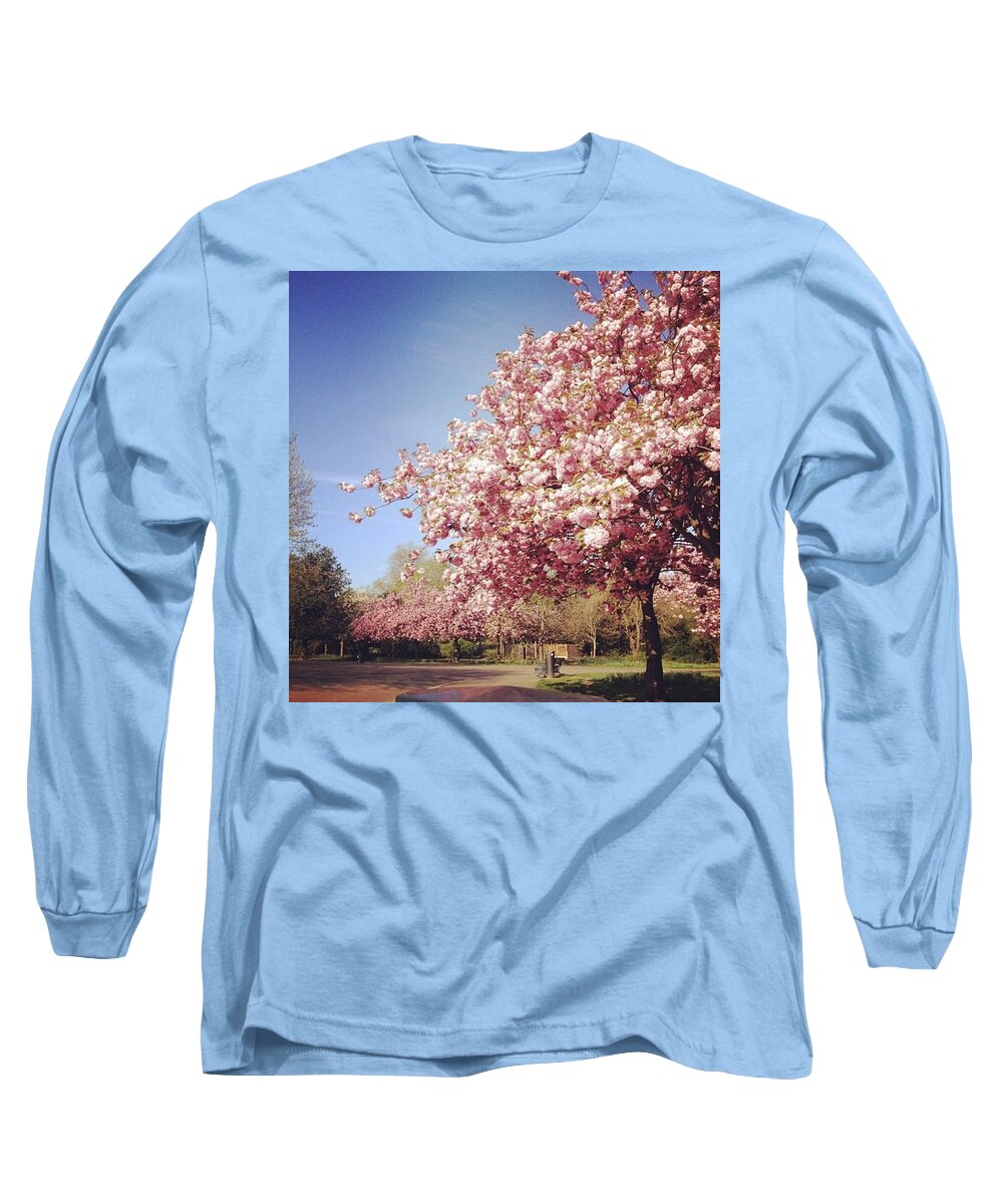 Pink Long Sleeve T-Shirt featuring the photograph #victoriapark #london #trees #flowers by Tai Lacroix